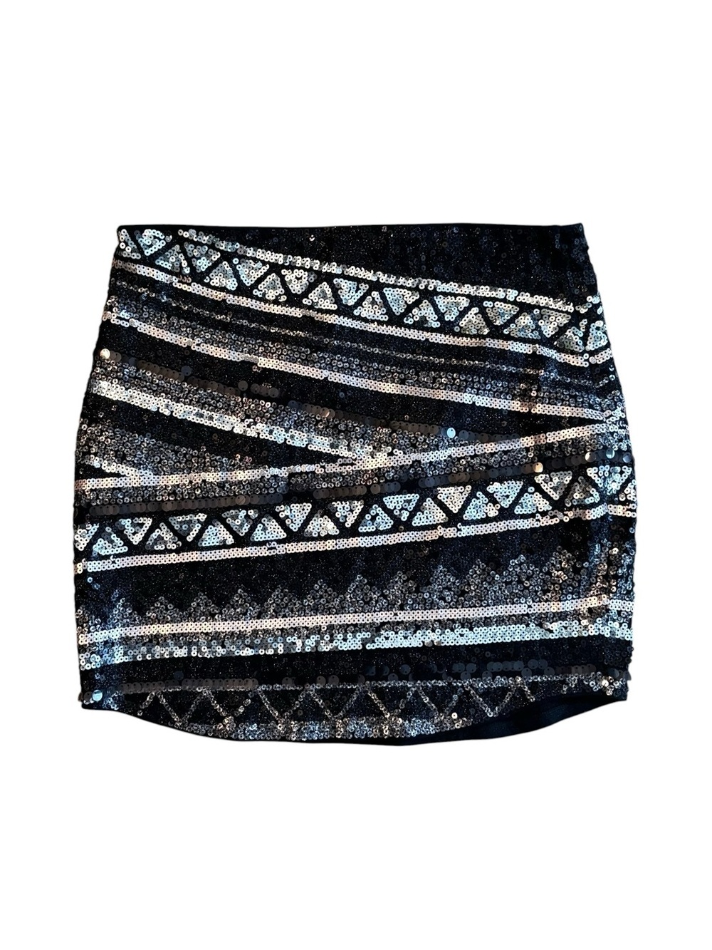 Express Black and Silver Sequin Geometric Mini Skirt - Picture 5 of 5